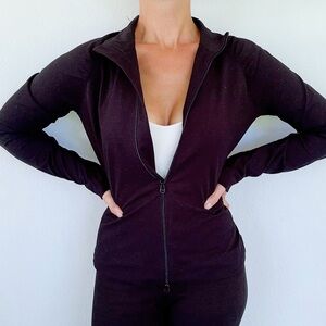 Zella solid black full zip long sleeve stretch athletic track jacket size medium